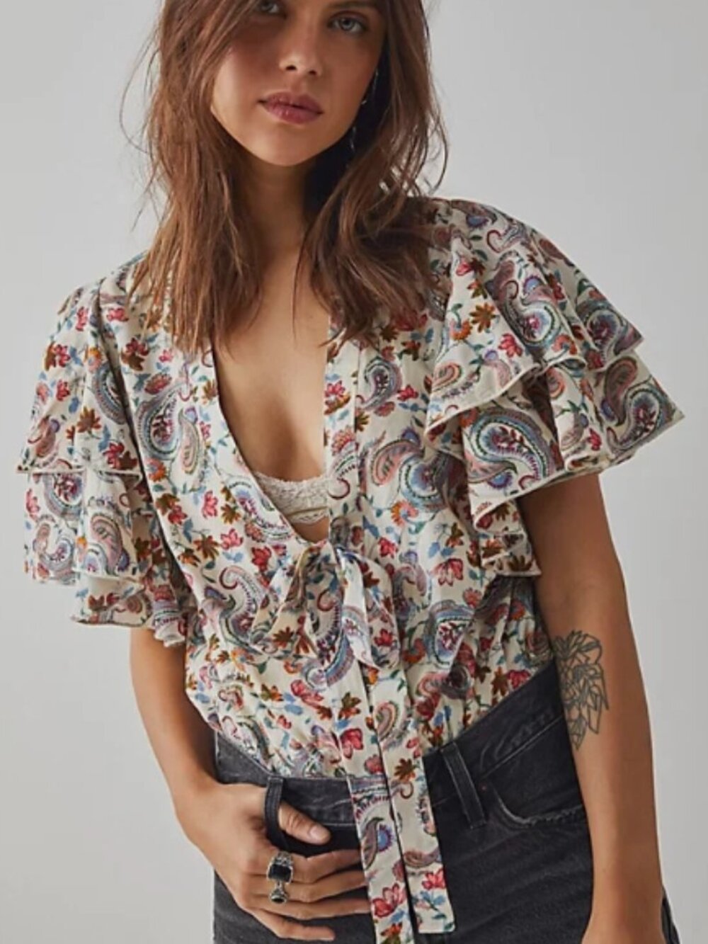 Free People | NWT Call Me Later Bodysuit Top XS Women Casual Paisley Printed